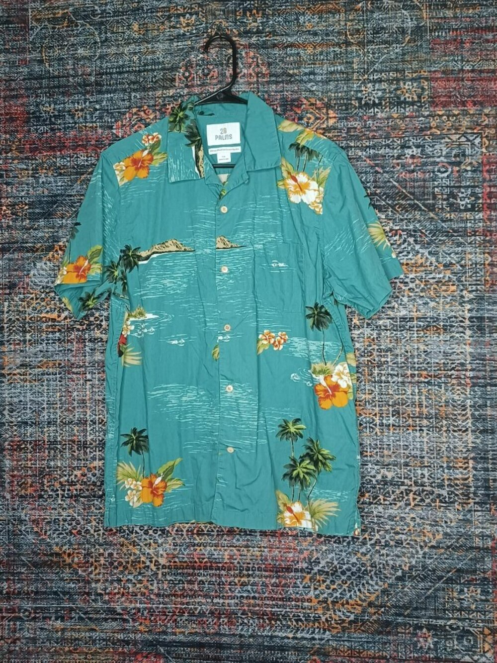 28 Palms mens colorful Standard beach ocean palms Hawaiian shirt L EUC